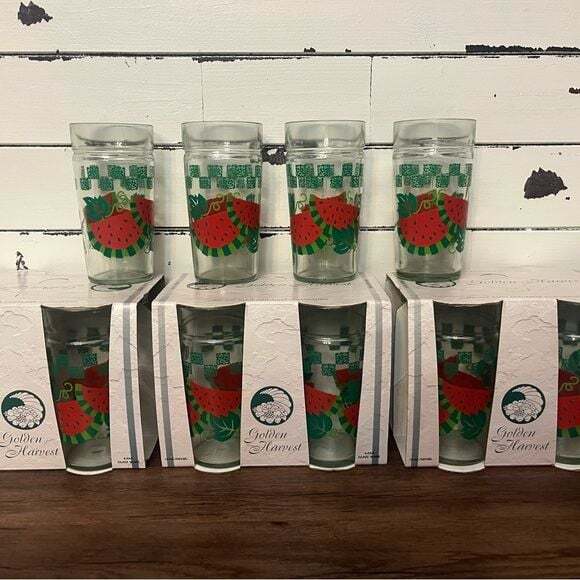 Anchor Hocking Other - Set of 16 Vintage Anchor Hocking Golden Harvest Glass Tumblers-Watermelon Design